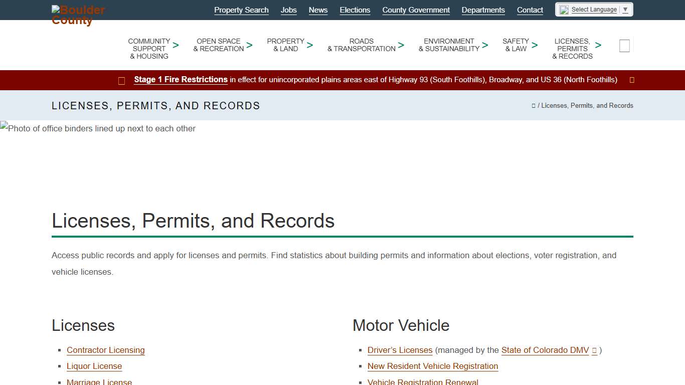 Licenses, Permits, and Records - Boulder County
